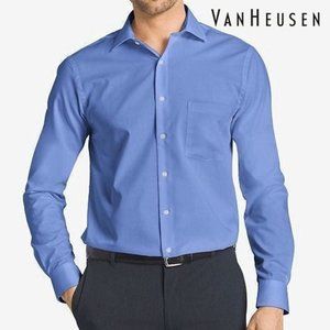 Van Heusen Poplin Collared Blue Button Down Long Sleeve Dress Shirt Size 16.5